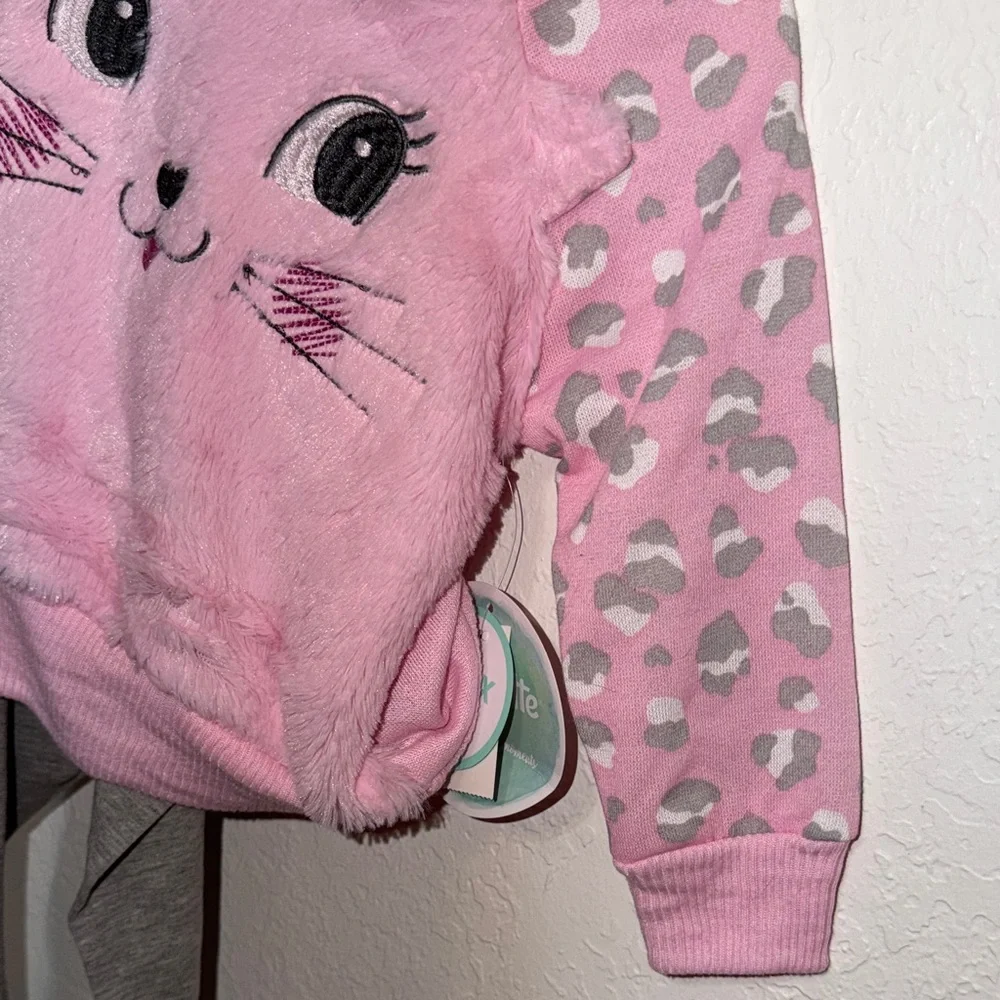 Nannette Pink Cat Face Sweater with Gray‎ Accents